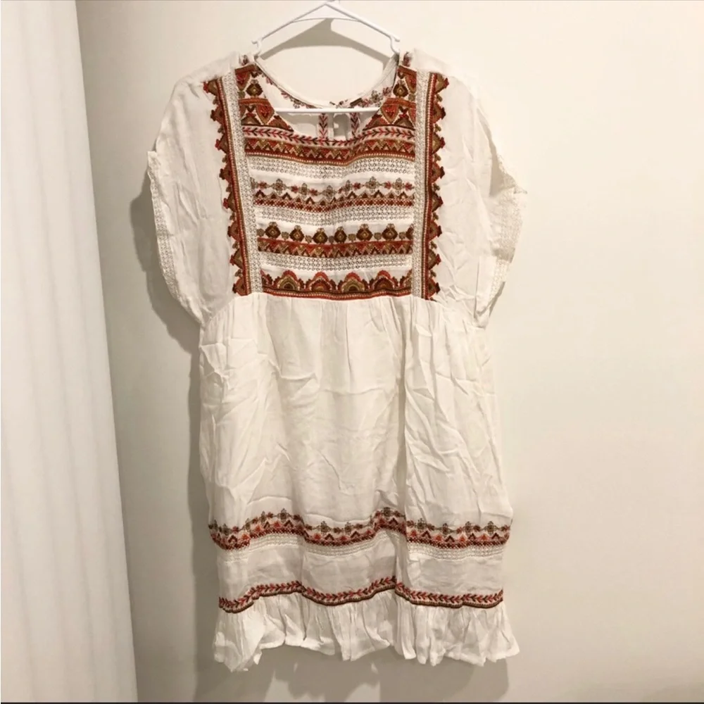 FREE PEOPLE Ivory Embroidered Sunrise Wanderer Mini Dress